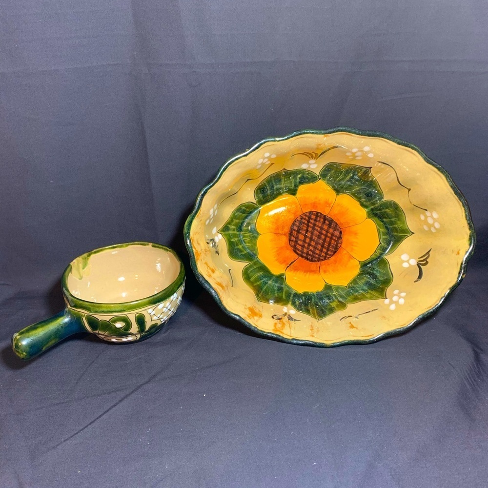 NWOT Mexican Talavera Pottery Deep Oval Bowl Platter and hand held mini pan